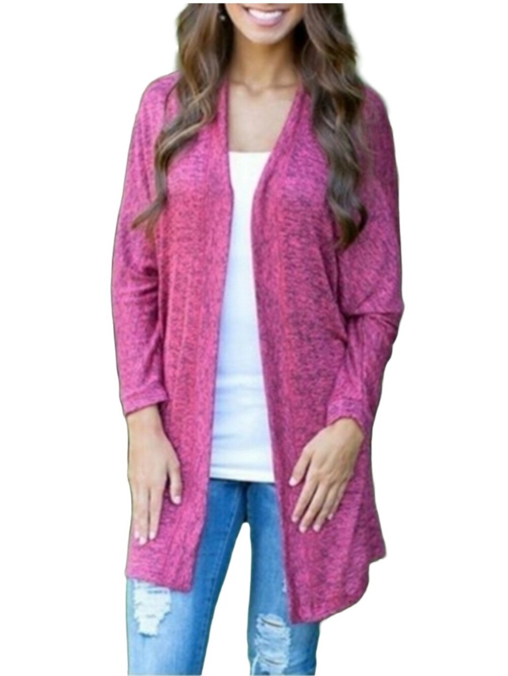 Boutique Rose Pink Women's Open Front Mid Length Textured Cardigan Size S New